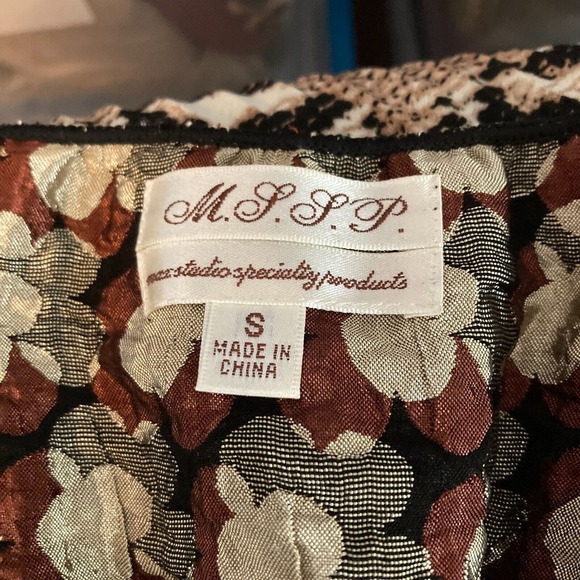 M.S.S.P. Dress Womens Sz S Black Ivory Multi Striped Smocked Cap Sleeve A Line - Picture 5 of 9